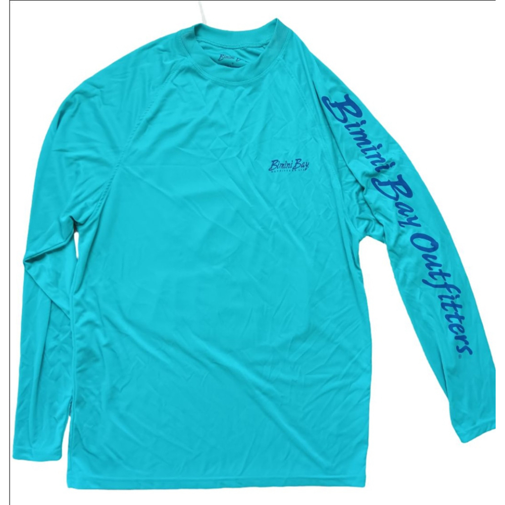 Men's Bimini Bay Long Sleeve T-Shirt Size S Teal Blue Fish Graphic